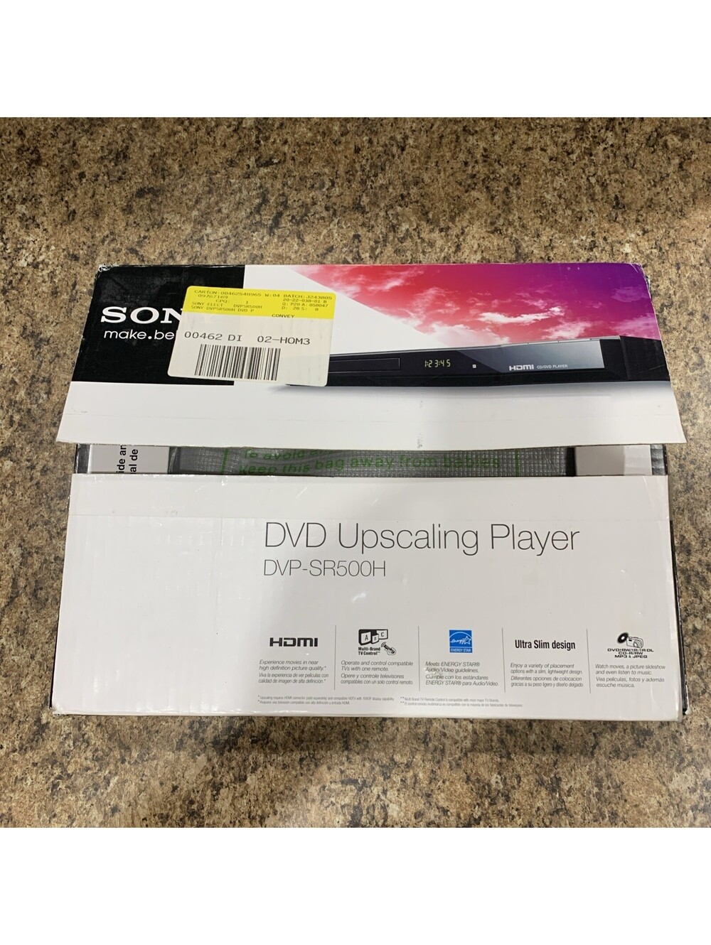 Sony DVP-SR500H DVD Player 1080p HDMI Upscaling Slim Design with Box